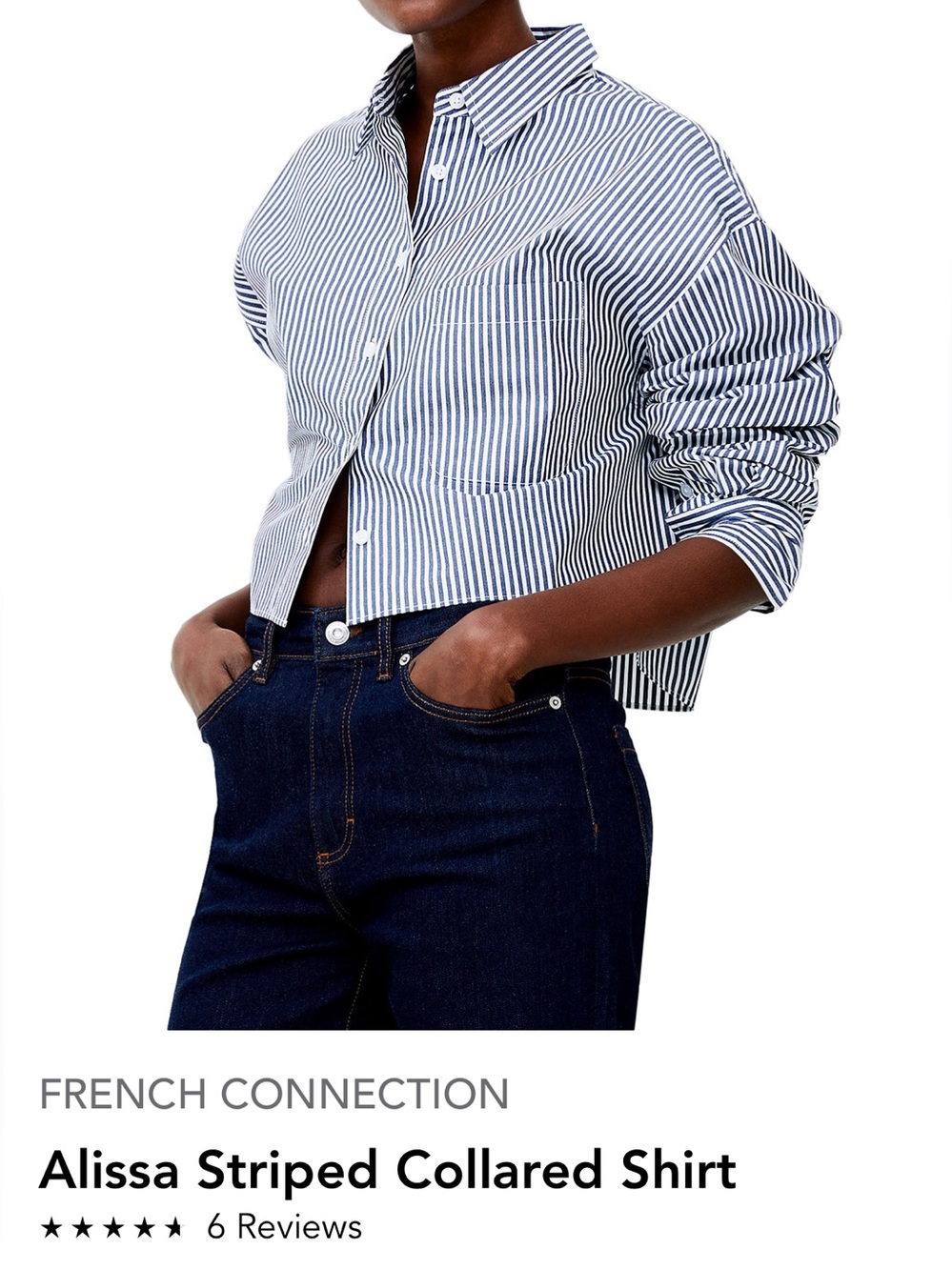 French Connection Blue and White Striped Collared Button-Down